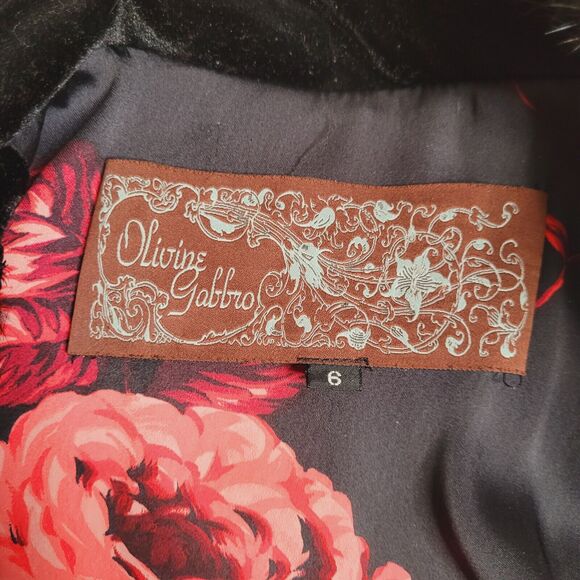 Olivine Gabbro Coat Womens 6 Black Alpaca Embellished Mid Length Rabbit Fur Trim - Picture 13 of 16